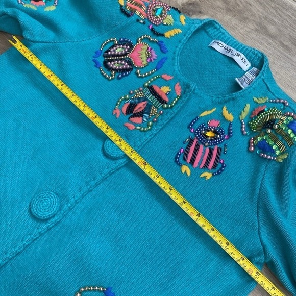 Vintage Michael Simon Scarab Beetle Sweater Unique Insect Beaded‎ Twee - Picture 13 of 14